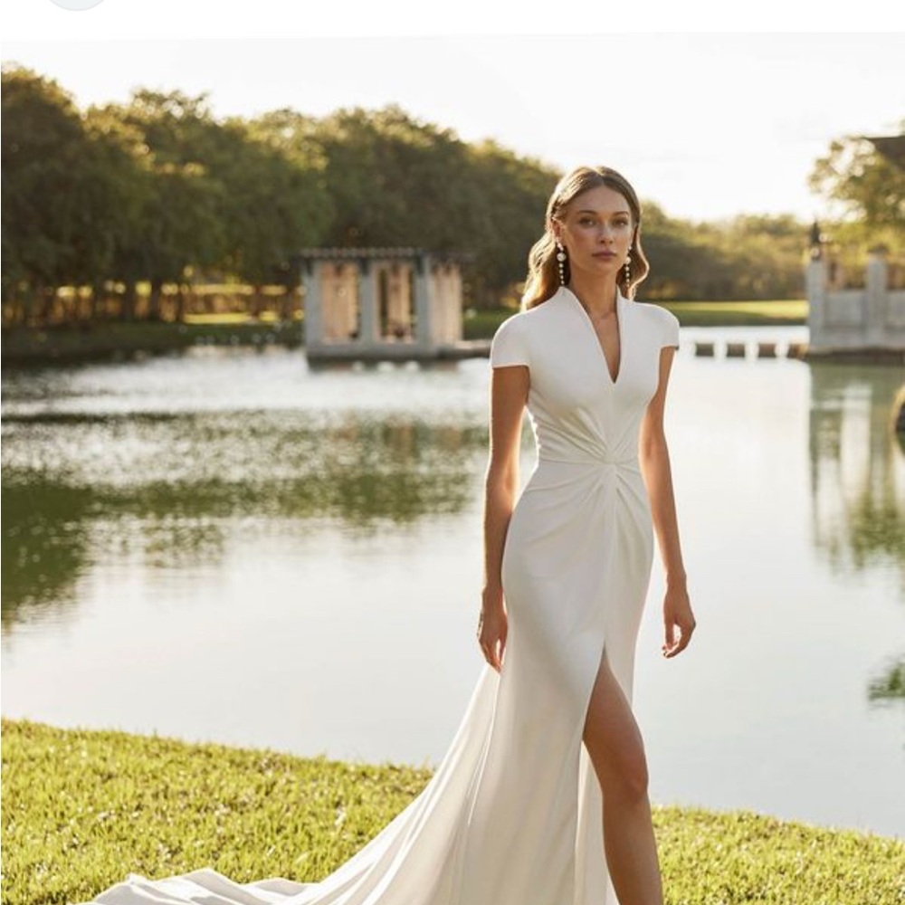 White Cap Sleeve Dress by Rosa Clara. Changed the sleeves to flowers. US size 6